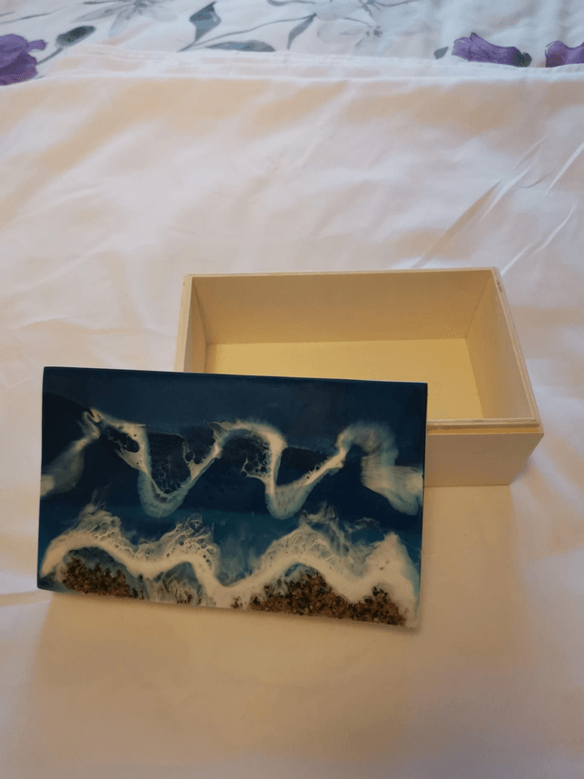 Large wooden box with seascape design