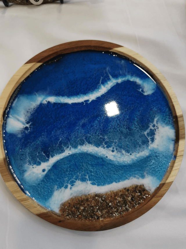Small round wooden coffee tray
