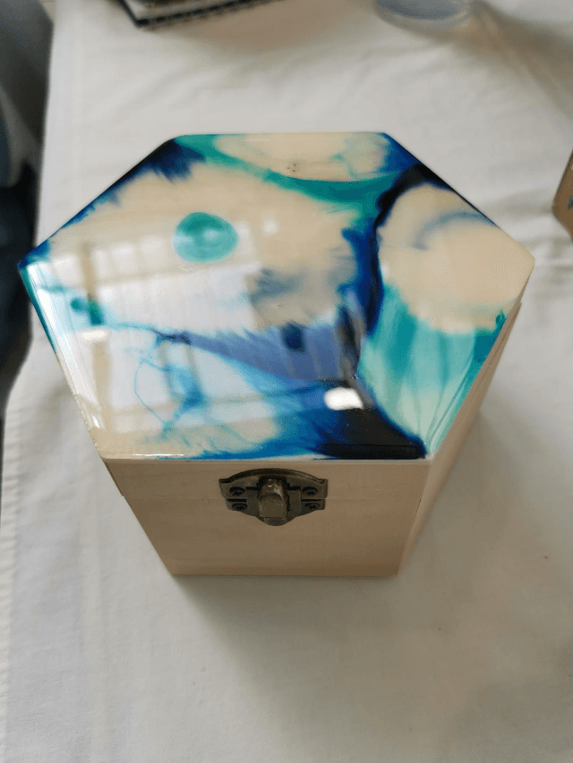 Large wooden box with seascape design