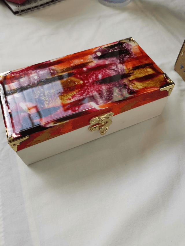 Large wooden box with seascape design
