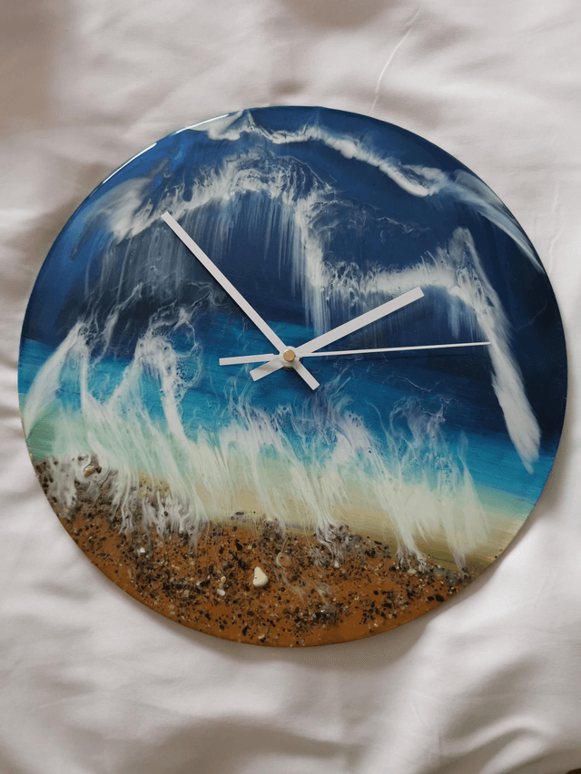 Large wooden backed resin wall clock