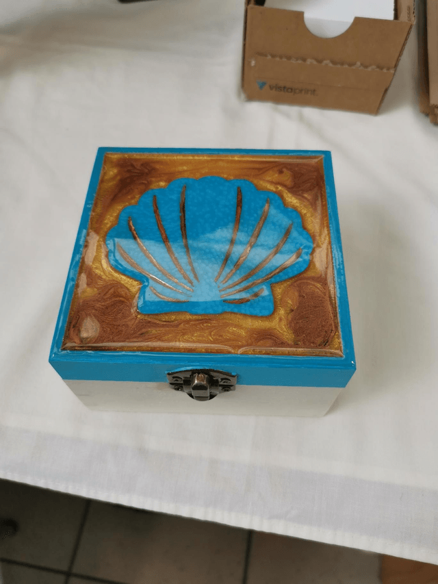 Large wooden box with seascape design